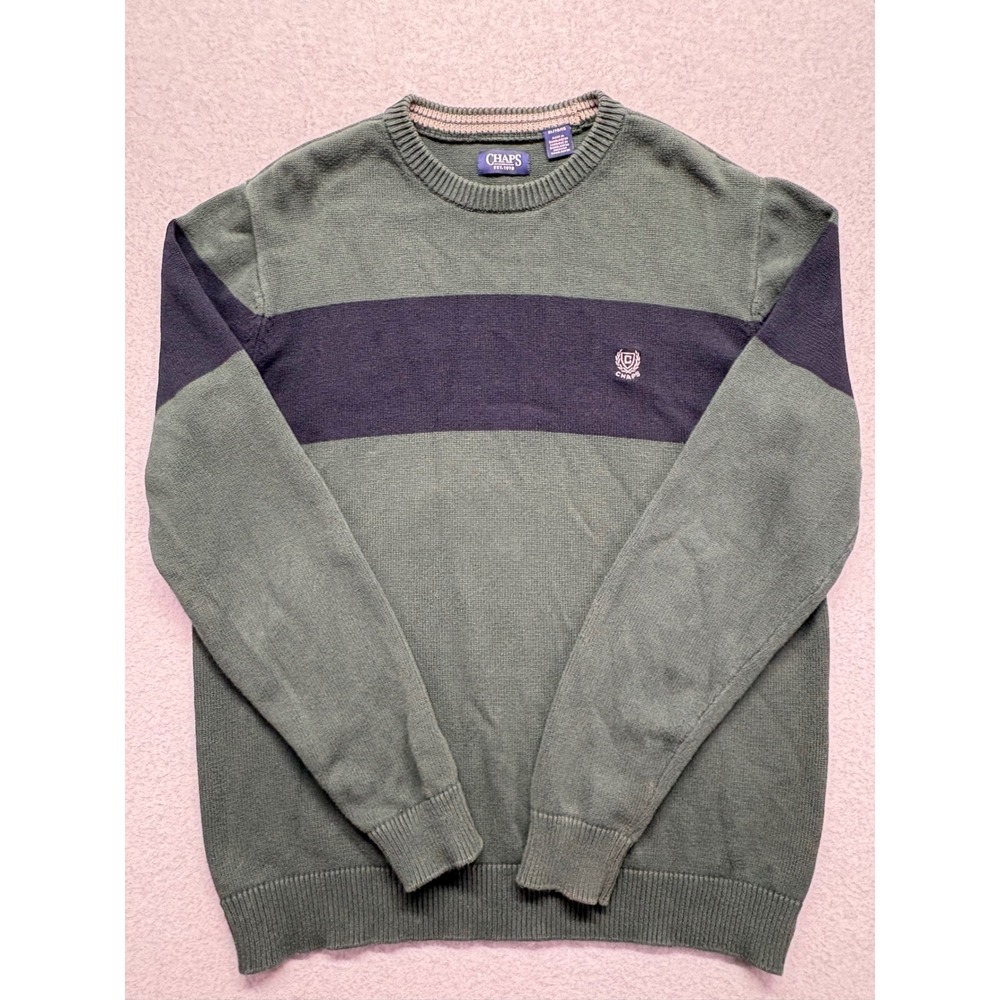 Chaps‎ Mens Green Navy Blue Colorblock Cotton Knit Crewneck Sweater XL CM33SE101